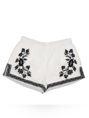 J. Crew White High-Waist Shorts with Black Floral Embroidery